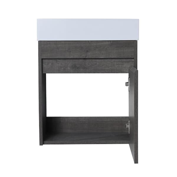 Maincraft Wall-Mounted 18.11 in. W x 10.23 in. D x 22.83 in. H. Bath Vanity in Grey Oak with White Resin Top with White Basin