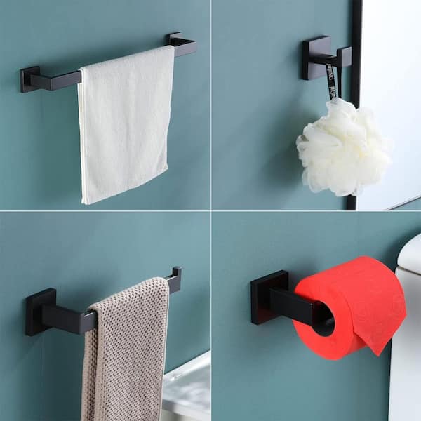 5-Piece Wall Mount Stainless Steel Bathroom Towel Rack Set in Matte Black