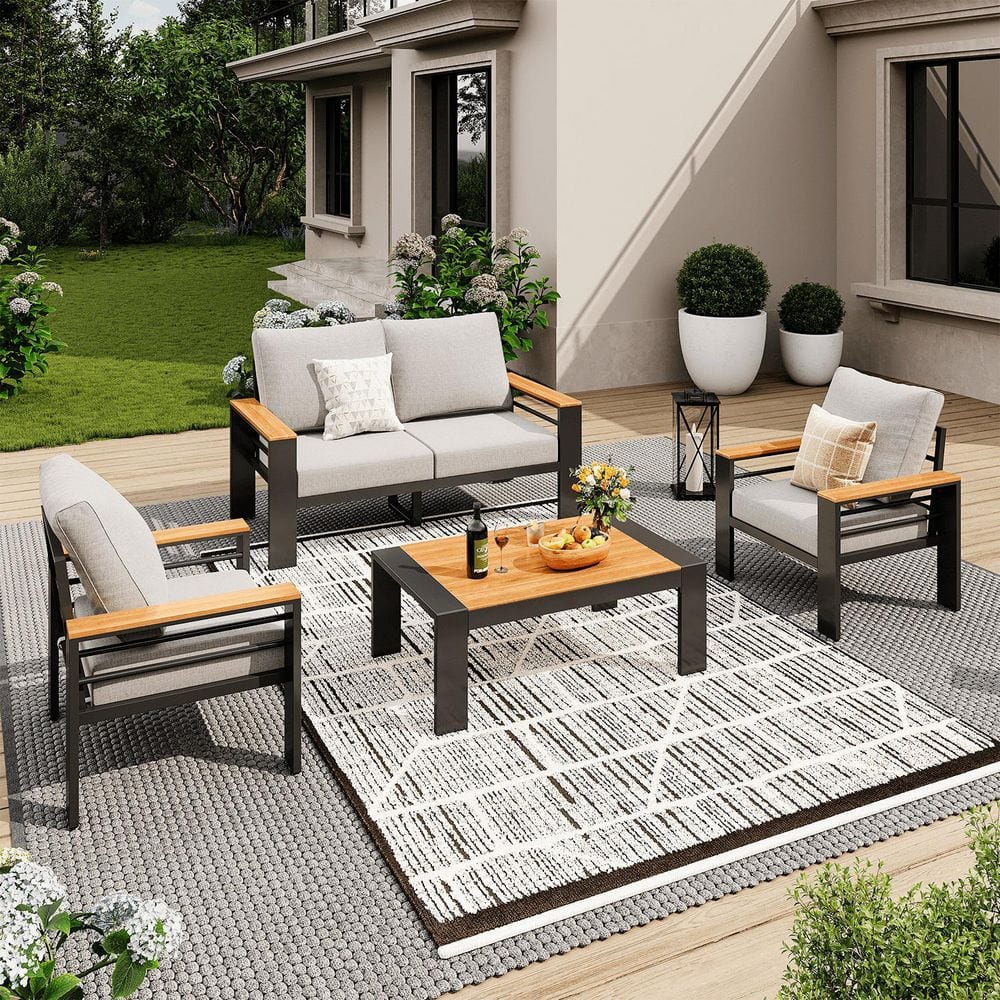 Sizzim 4-Piece Aluminum Patio Furniture Conversation Seating Set