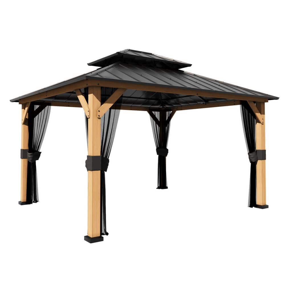 13 ft. x 11 ft. Outdoor Patio Solid Wood Gazebo with Double Galvanized Steel Roof and Mosquito Netting price history on PriceWatchPro