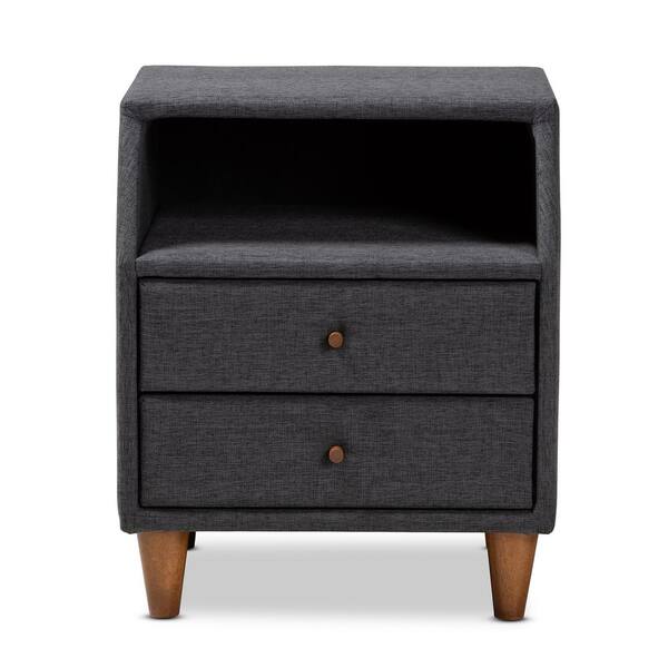 Baxton Studio Claverie 2-Drawer Charcoal Nightstand