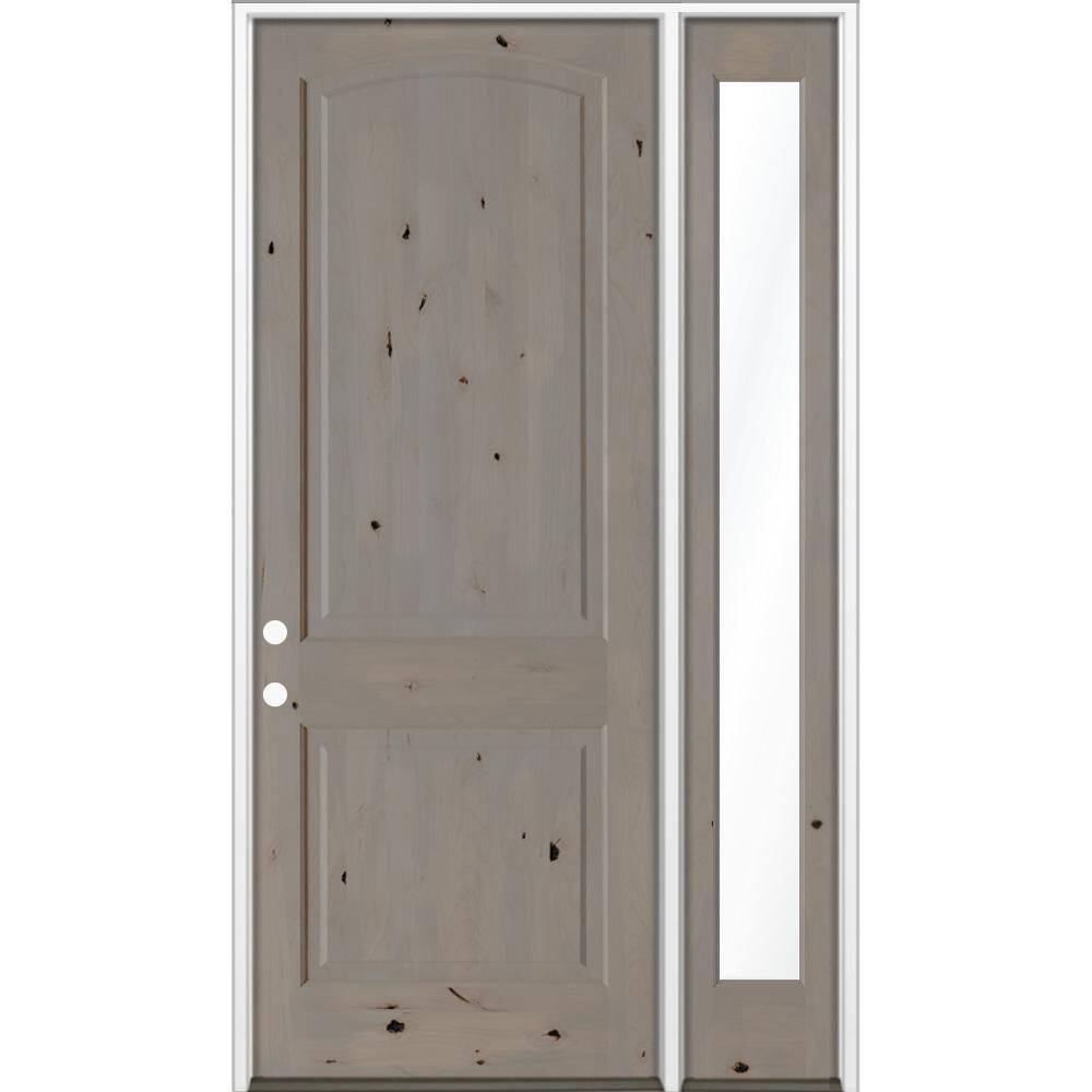 46 in. x 96 in. KnottyAlder 2Panel Arch Right-Hand/Inswing Clear Glass weathered gray Stain Wood Prehung Front Door RFSL price history on PriceWatchPro