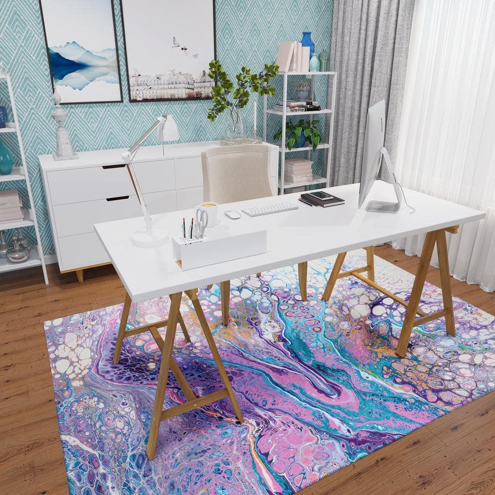 Periwinkle Abstract Chenille 8' x 10' Washable Area Rug