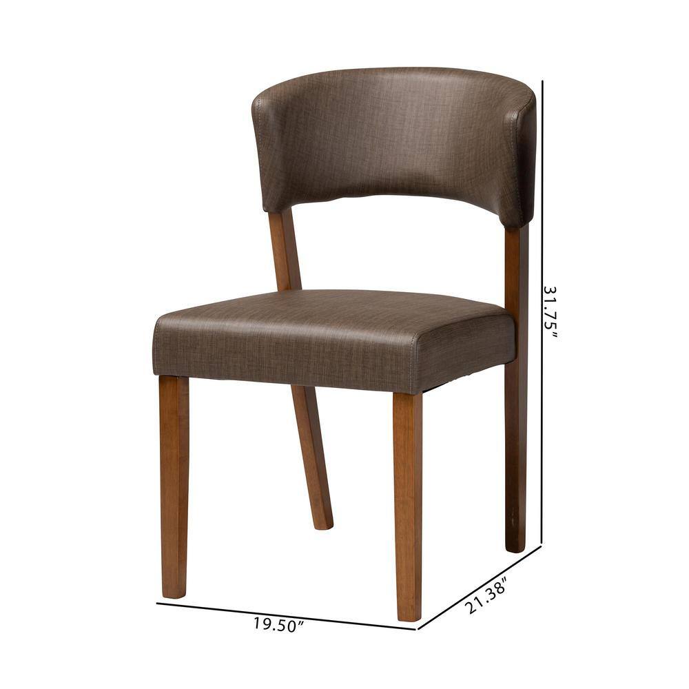 Gray Faux Leather and Walnut Wood Mid-Century Dining Chairs
