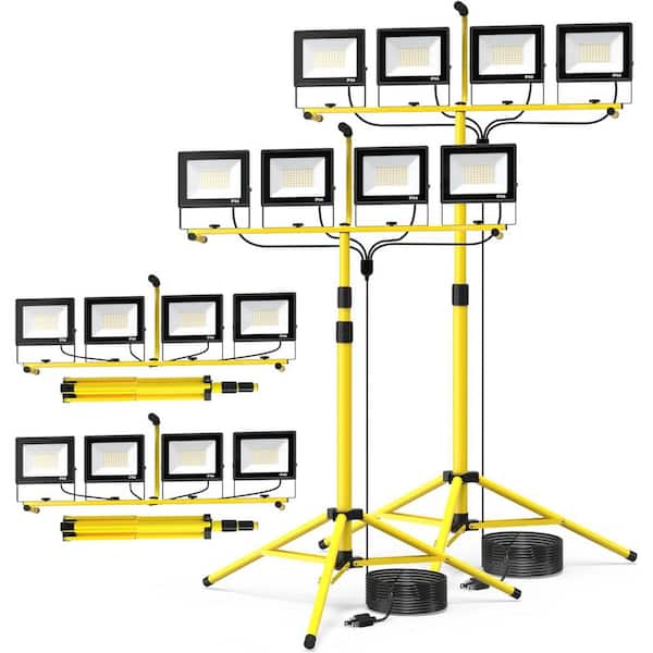 110V Plug-in LED Work Light with Tripod, 28000 Lumen, 4-Adjustable Heads, Foldable Waterproof Flood Light, 2 Pack