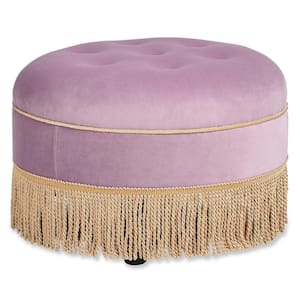 Yolanda 24 in. Velvet Upholstered Round Accent Medium Ottoman in Lavender