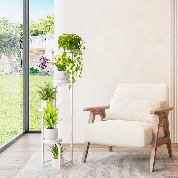 OGETFUUR 4-Tier White Metal Heavy Duty Plant Stand Outdoor Indoor