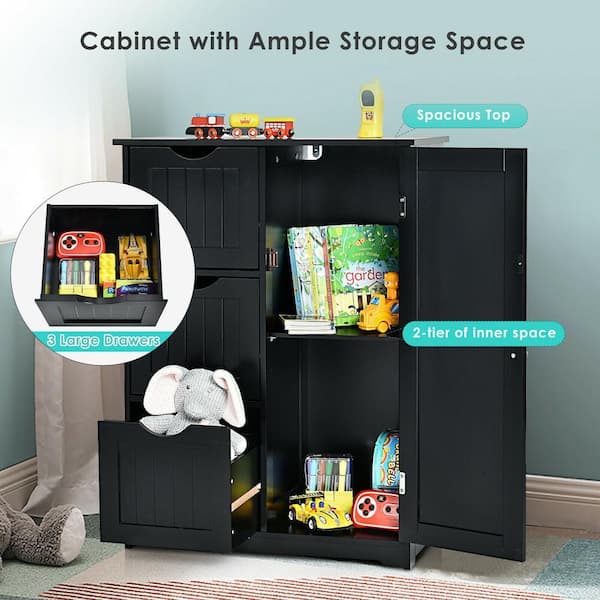 24 in. W x 12 in. D x 32 in. H Black Linen Cabinet with 3 Drawers