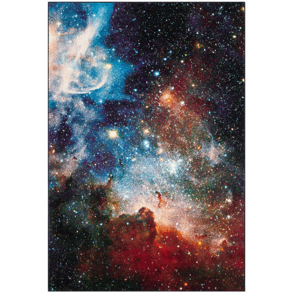 Galaxy 4' x 6' Purple Multi Synthetic Round Area Rug