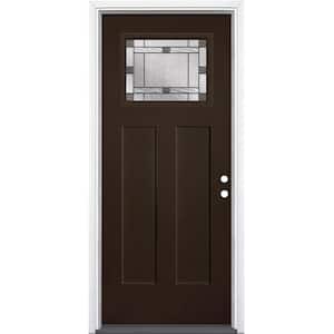 36 in. x 80 in. Everland Chestnut Grain Right Hand Inswing Avenue 1/4 Lite Finished Fiberglass Prehung Front Door