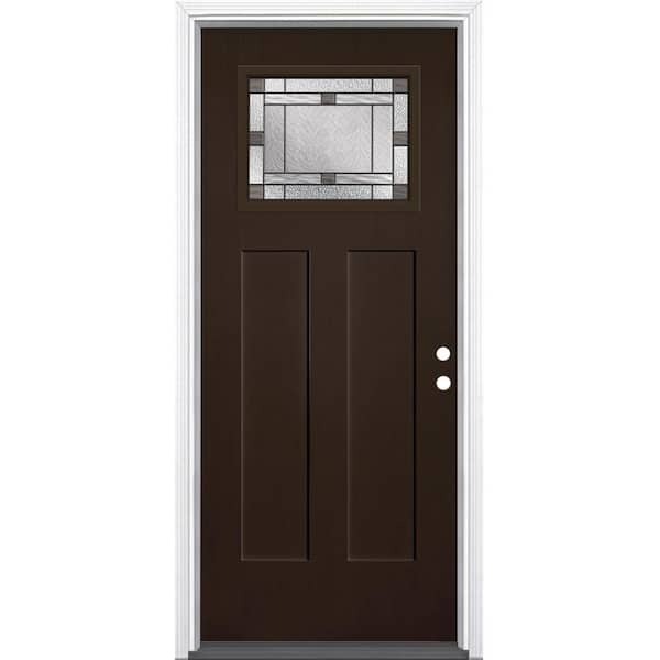 Masonite Everland Avenue 36 in x 80 in Right Hand/Inswing 1/4 Lite Decorative Glass Chestnut Grain Fiberglass Prehung Front Door