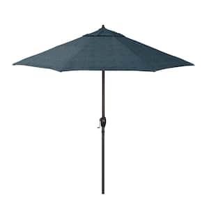 9 ft. Bronze Aluminum Market Patio Umbrella with Crank Lift and Autotilt in Domino Lagoon Pacifica Premium