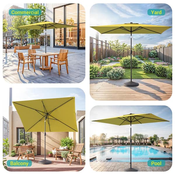 coral coast aluminum market solar lighted patio umbrella Sonkuki Solar LED 10 ft. x 6.5 ft. Aluminum Rectangle Market Patio Umbrella in Yellow with Push-Button Tilt