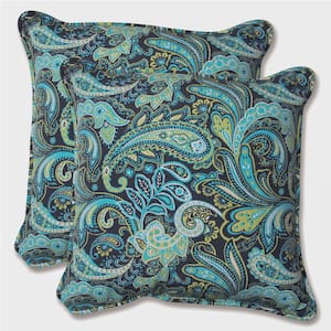 Paisley Blue/Green Pretty Square Outdoor Throw Pillow 2-Pack