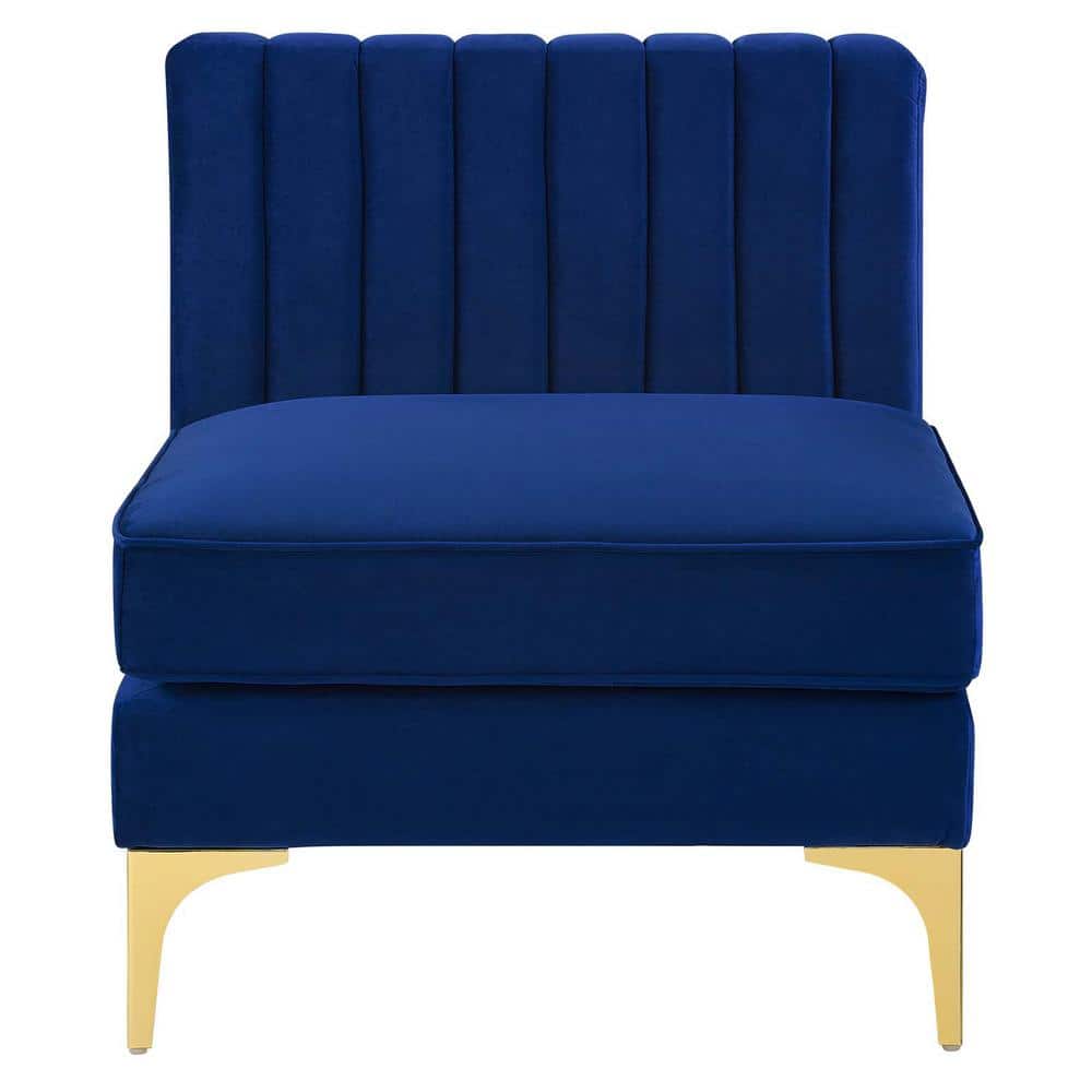Navy Blue Velvet Wood Armless Chair with Gold Metal Legs
