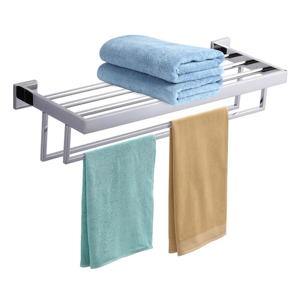 24 in. Square Single Towel Rack Holders Wall Mounted in Polished Chrome