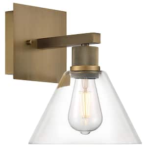 Port Nine 1 Antique Brushed Brass LED Wall Sconce with Clear Glass