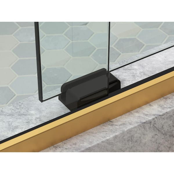 Levity Plus 45-48 in. W x 78 in. H Sliding Frameless Shower Door in Vibrant Brushed Moderne Brass with 5/16 in. Glass