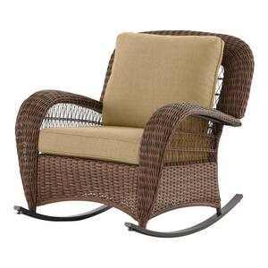 Beacon Park Brown Wicker Outdoor Patio Rocking Chair with CushionGuard Toffee Tan Cushions