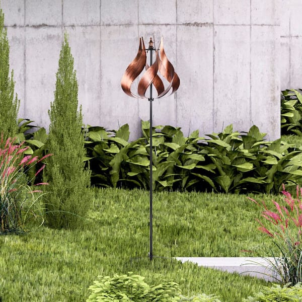 Outdoor 70.1 in. Tangerine Tulip Kinetic Windmill Sculpture