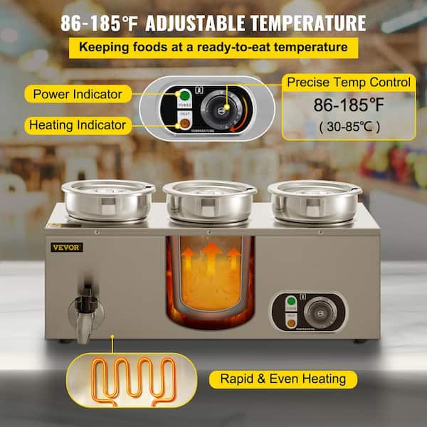 16L 300W Commercial Countertop Food Warmer Electric Soup Warmers  Adjustable-Temp