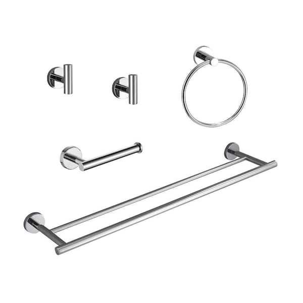 Satico 5-Piece Aluminum Bathroom Towel Rack Set with Mounting Hardware in Chrome