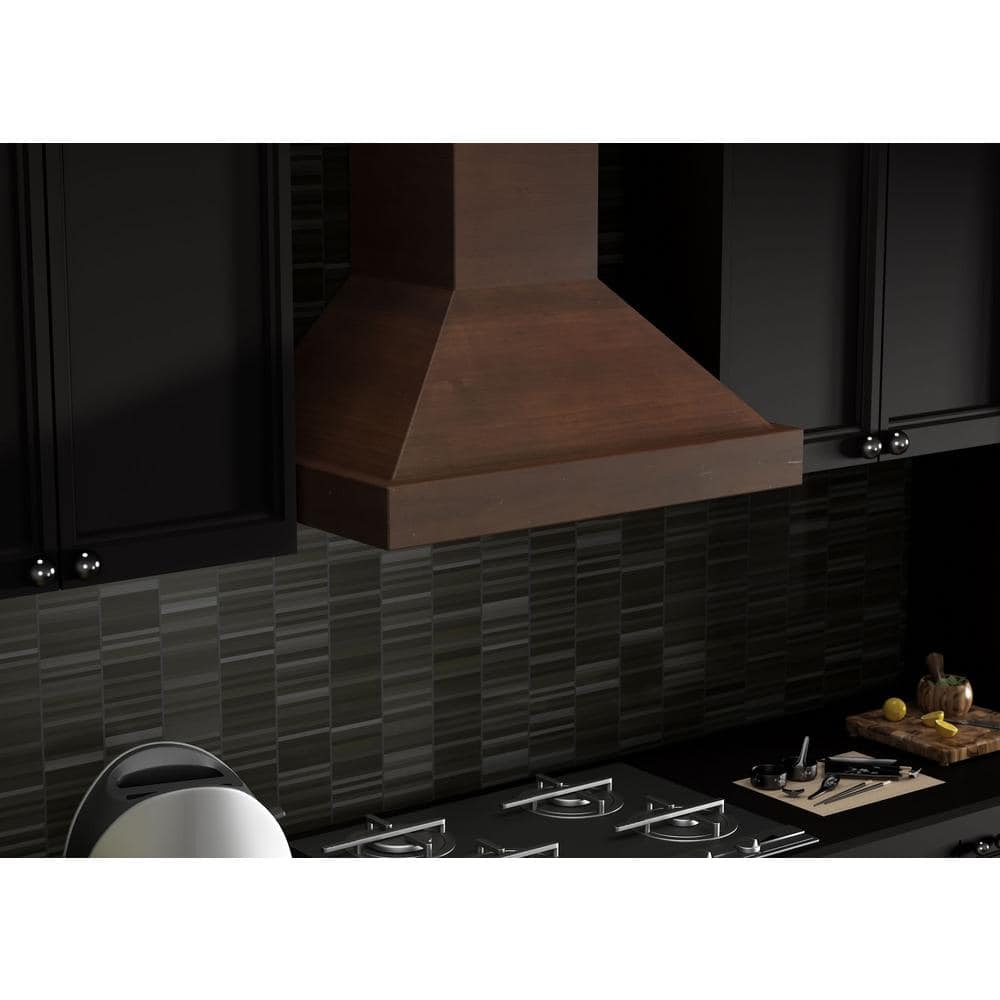 36" Distressed Walnut and Stainless Steel Wall Mounted Range Hood