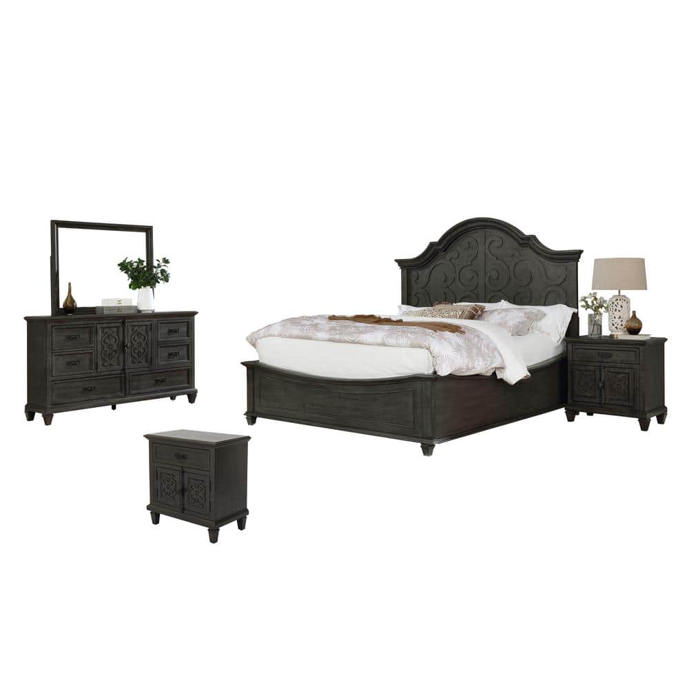 Best Quality Furniture Panel 5Piece Rustic Grey Queen Bedroom Set with Nightstand PANQ4N The