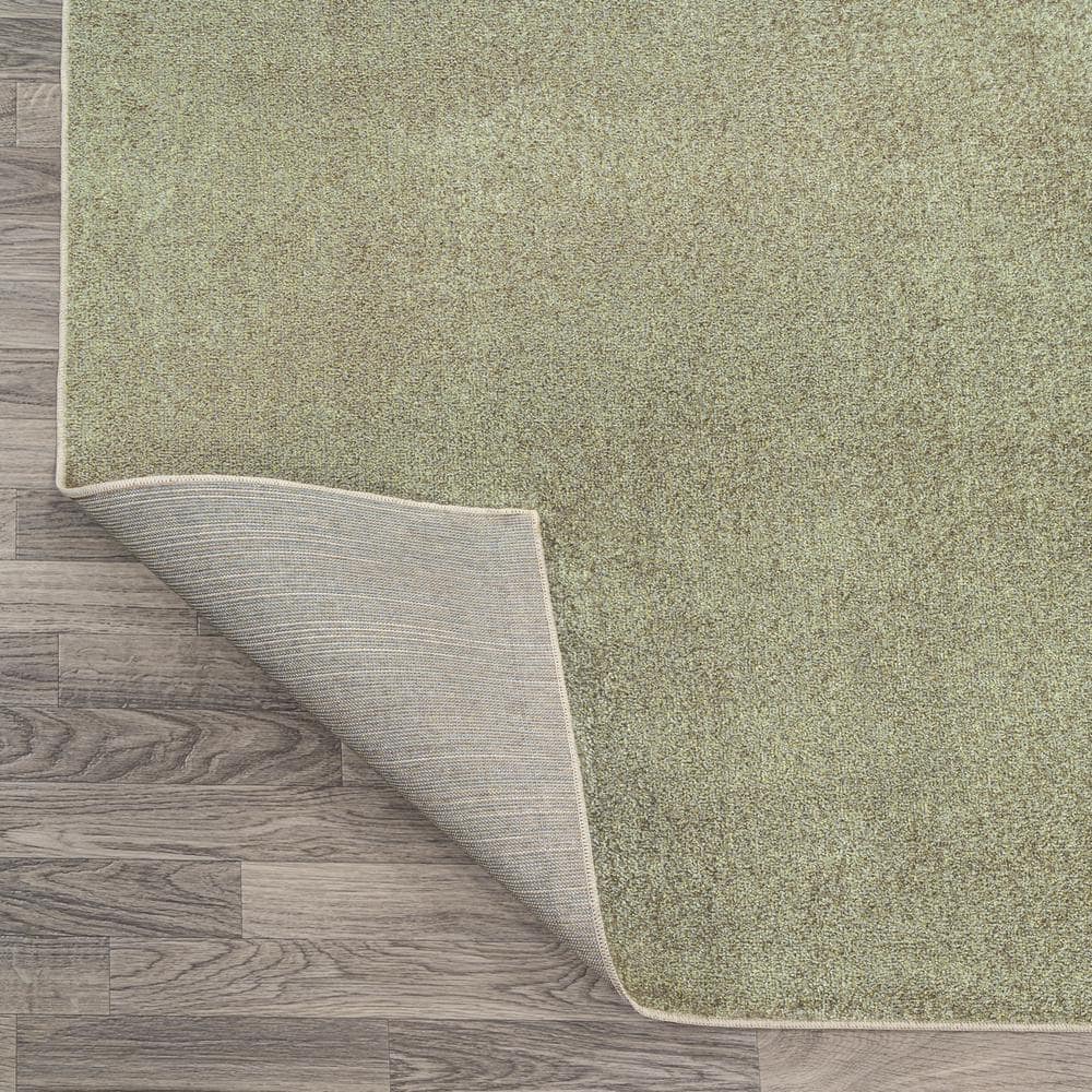 Sage Green Low-Pile Machine-Washable Synthetic Rectangular Area Rug