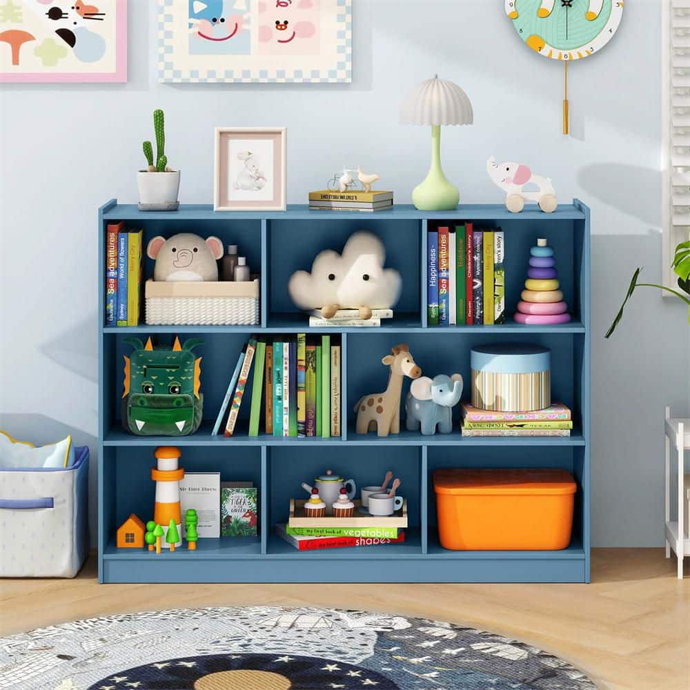 36.5 in. Tall Blue Wood 8-Cube 3-Tier Open Wooden Bookshelf Toy Storage Organizer with Anti-Toppling Kits price history on PriceWatchPro
