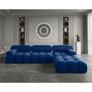 103.85 in. Square Arm 4-Piece L Shaped Velvet Modular Free Combination Sectional Sofa with Ottoman in Blue