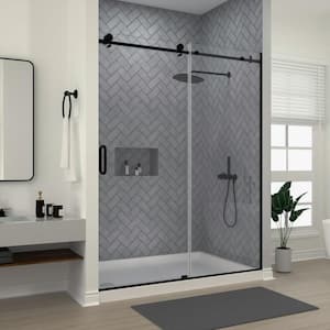 Luxe 60 in. W x 76 in. H Sliding Semi-Frameless Shower Door in Matte Black Finish with Clear Glass