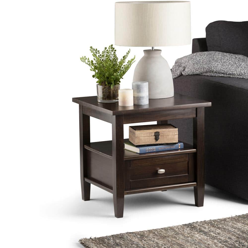 Tobacco Brown Rustic Solid Wood End Table with Storage
