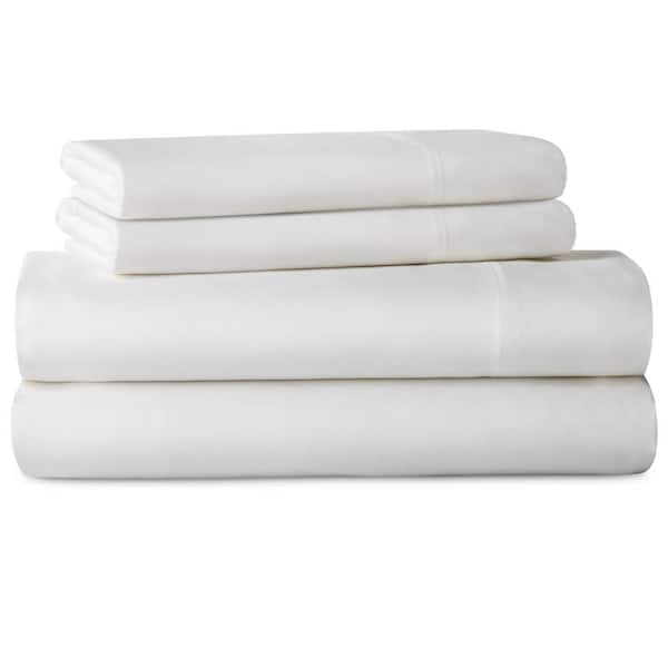 LUCID 4-Piece White 250 Thread Count Rayon From Bamboo King Sheet Set