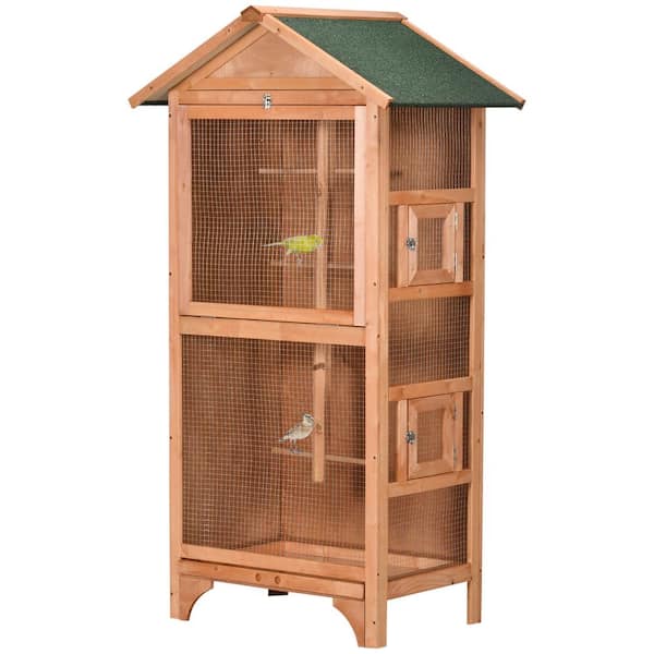 Misopily 8-Bird Wooden Outdoor Bird Cage for Finches, Parakeet, Large Bird Cage with Removable Bottom Tray 4 Perch, Orange Finish