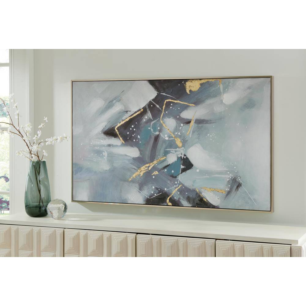 Blue and White Abstract Wall Art with Gold Foil