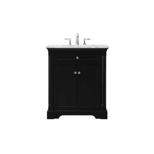 Unbranded Simply Living 30 in. W x 21.5 in. D x 35 in. H Bath Vanity in Black with Carrara White Marble Top