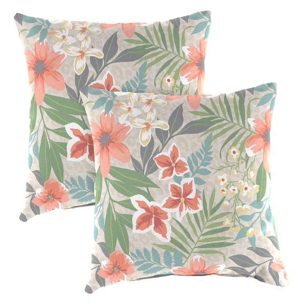 Jordan Manufacturing 16 in. L x 16 in. W x 4 in. T Square Outdoor Throw Pillow in Menda Tearose (2-Pack)