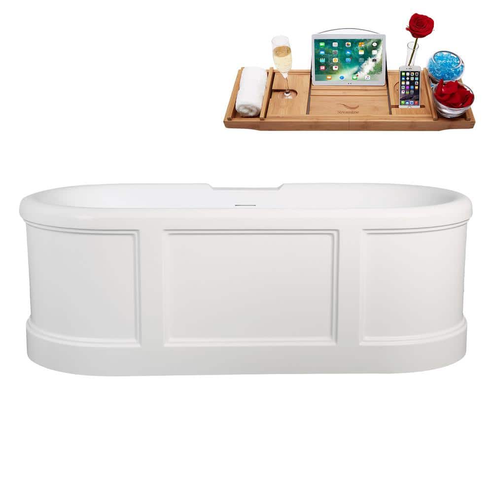 67'' Matte White Acrylic Freestanding Double Slipper Tub with Tray