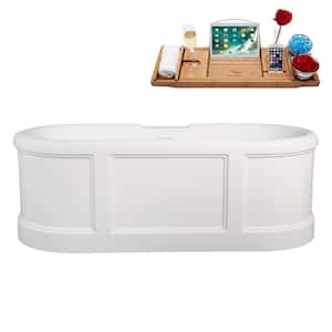 67 in. x 30 in. Acrylic Freestanding Soaking Bathtub in Matte White With Glossy White Drain, Bamboo Tray
