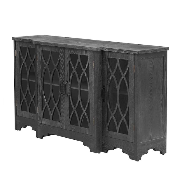 Unbranded Black Wood Storage Cabinet Pantry Organizer with Black Handle and 3-Adjustable Shelves