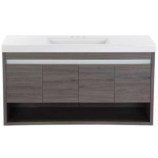 Domani Wilby 49 in. W x 19 in. D x 26 in. H Single Sink Floating Bath Vanity in Dark Oak with White Cultured Marble Top