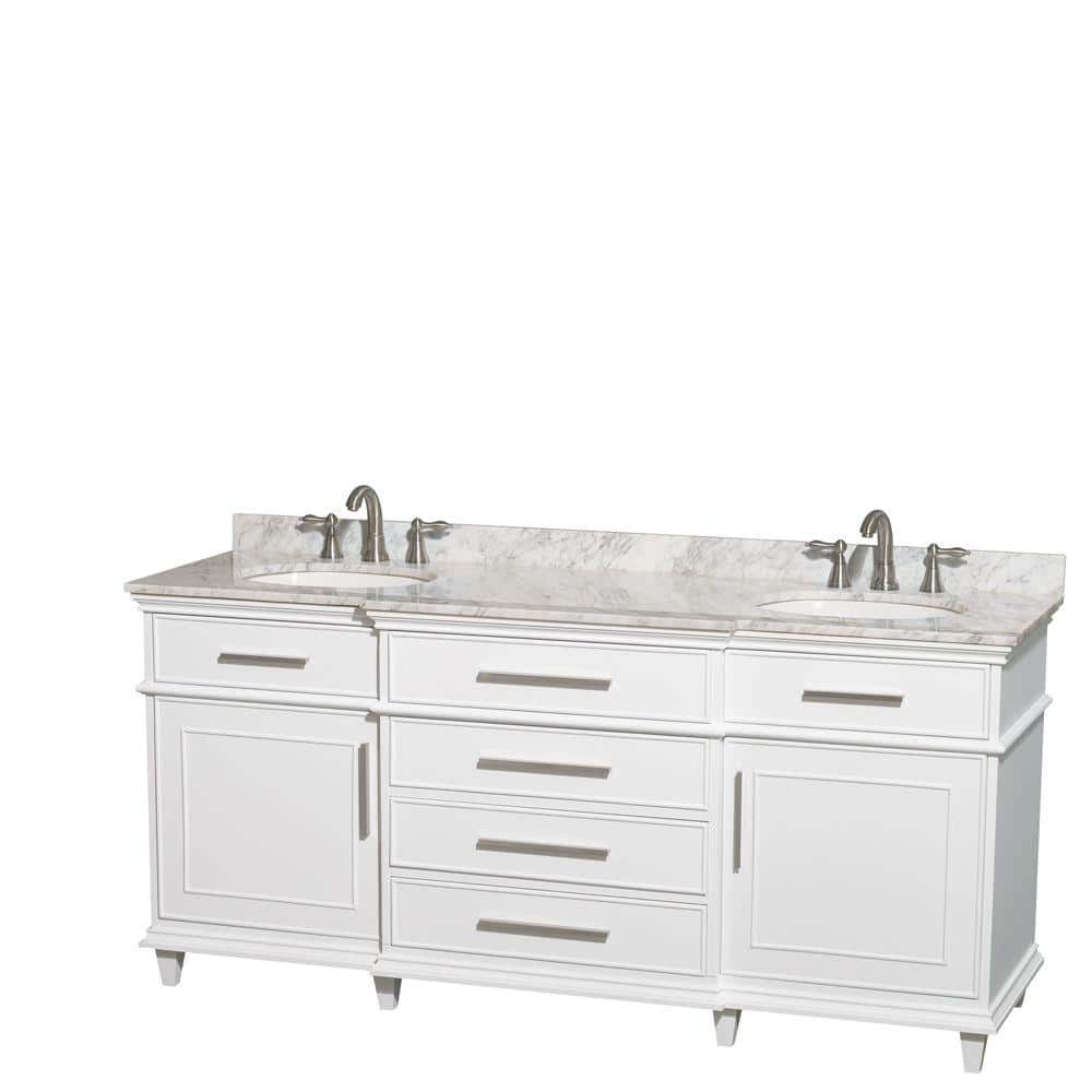 Wyndham Collection Berkeley 72 In Double Vanity In White With Marble Vanity Top In Carrara White And Oval Basin Wcv171772dwhcmunrmxx The Home Depot