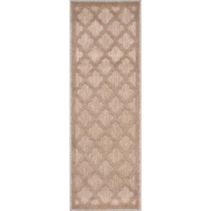 Easy Care Natural Beige 2 ft. x 6 ft. Trellis Contemporary Runner Area Rug