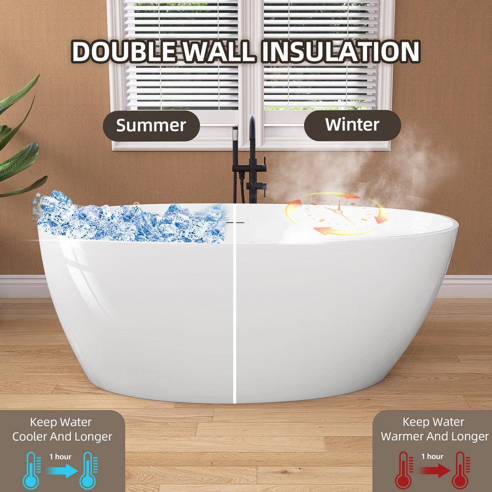 Gloss White 59'' Freestanding Acrylic Soaking Bathtub