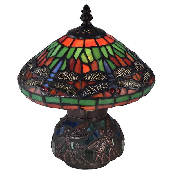 Dale Tiffany 10.25 in. Red Dragonfly Antique Bronze Accent Lamp