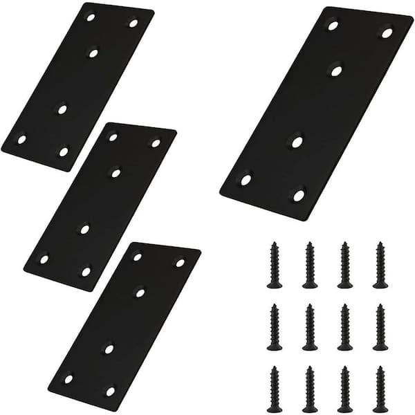 4 x 2 Metal Flat Straight Brace Bracket Stainless Steel Mending Plate for Furniture Corner Braces Black 4-Pack