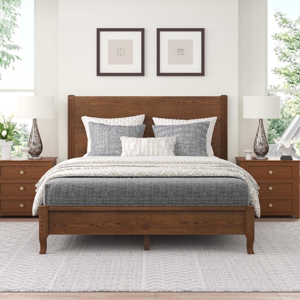 OrangeOne Yolo Brown Walnut Solid Red Oak Wood Frame Queen Size