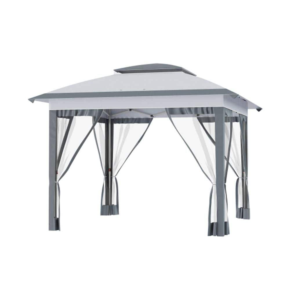 12 ft. x 12 ft. Outdoor Steel Event/Party Pop Up Instant Tent Canopy with Netting and Height Adjustable in Gray price history on PriceWatchPro