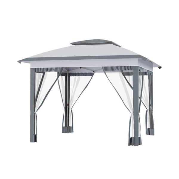 12 ft. x 12 ft. Outdoor Steel Event/Party Pop Up Instant Tent Canopy with Netting and Height Adjustable in Gray